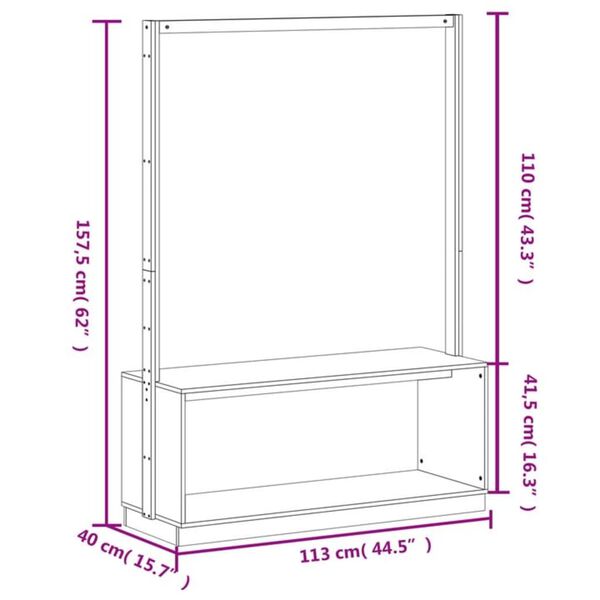 vidaXL Κρεμάστρα Ρούχων Παπουτσοθήκη Μαύρη 113x40x157,5 εκ Μασίφ Πεύκο
