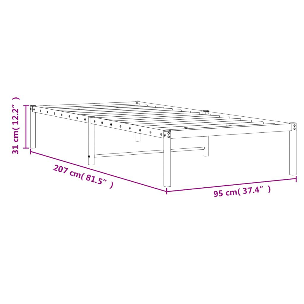 vidaXL Μεταλλικό πλαίσιο κρεβατιού Μαύρο 90x200 cm