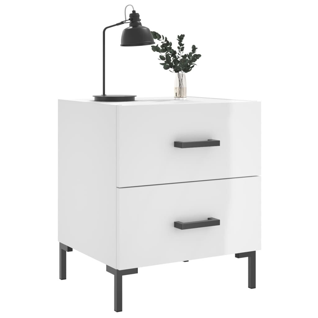 vidaXL Κομοδίνα 2 τεμ Γυαλ. Λευκό 40 x 35 x 47,5 εκ. από Επεξεργ. Ξύλο