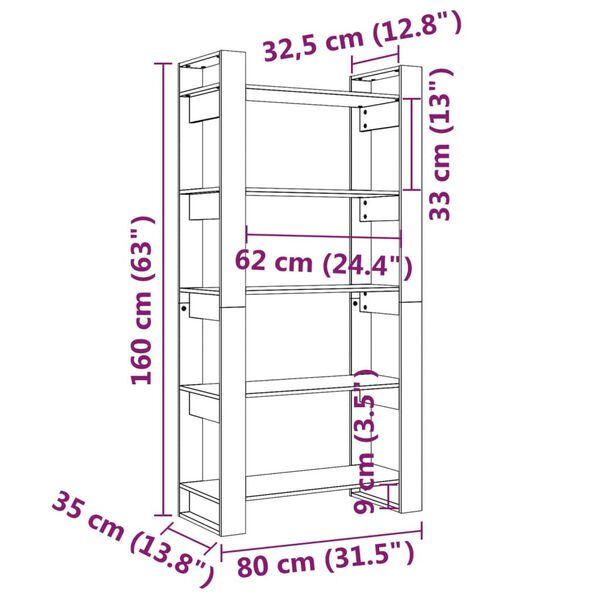 vidaXL Βιβλιοθήκη/Διαχωριστικό Χώρου 80x35x160 εκ. Μασίφ Ξύλο