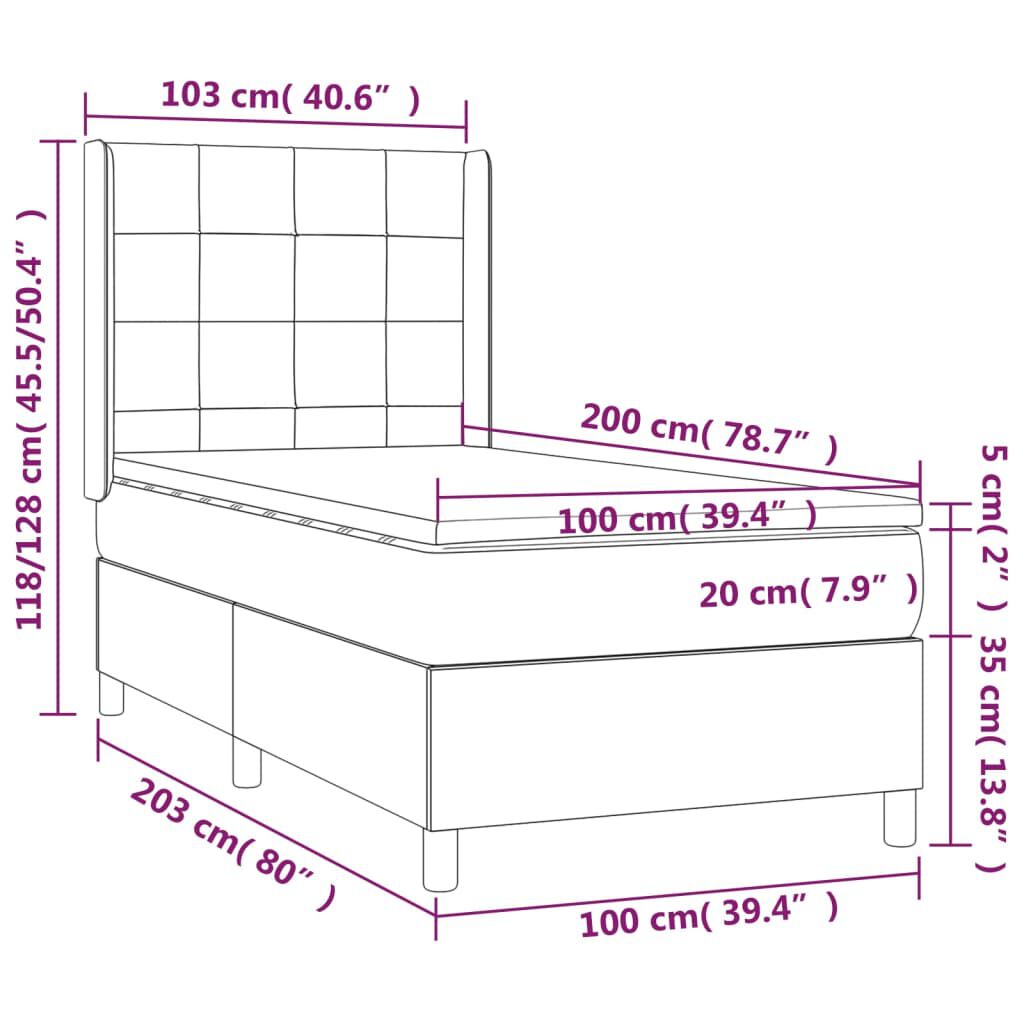 vidaXL Κρεβάτι Boxspring με Στρώμα & LED Μαύρο 100x200 εκ. Υφασμάτινο