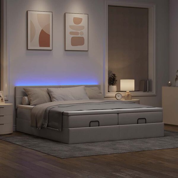 vidaXL &Omicron;&theta;&omega;&mu;&alpha;&nu;&iota;&kappa;ό &kappa;&rho;&epsilon;&beta;ά&tau;&iota; &mu;&epsilon; &sigma;&tau;&rho;ώ&mu;&alpha;&tau;&alpha; & LEDs Taupe 200x200cm ύ&phi;&alpha;&sigma;&mu;&alpha;