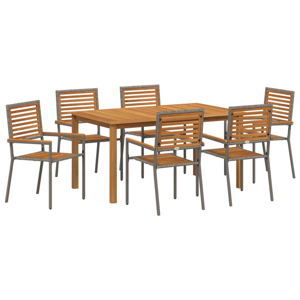 vidaXL Σέτ φαγητού για κήπο 7 pcs Γκρι Πολυ ράταν