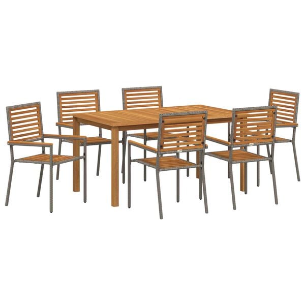 vidaXL Σέτ φαγητού για κήπο 7 pcs Γκρι Πολυ ράταν