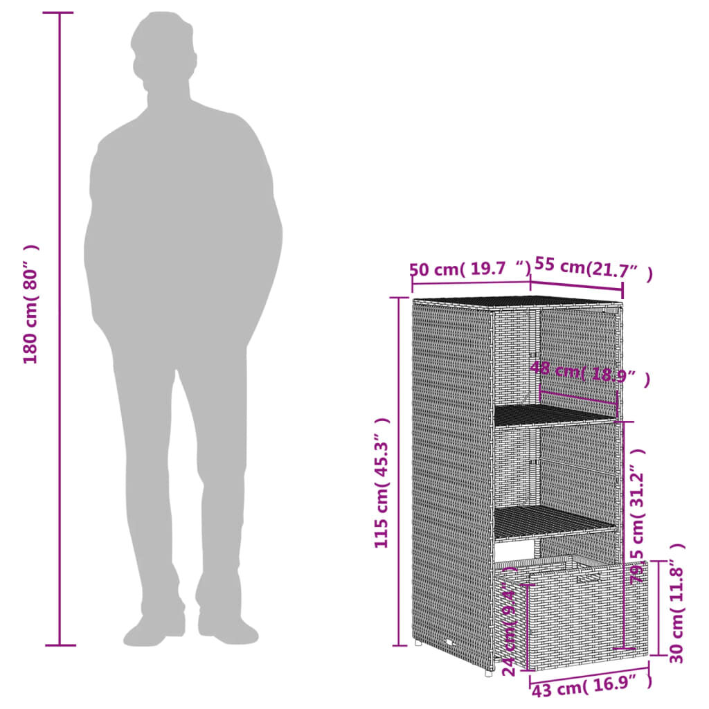 vidaXL Ντουλάπι Αποθήκευσης Κήπου Μαύρο 50x55x115 εκ. Συνθετικό Ρατάν