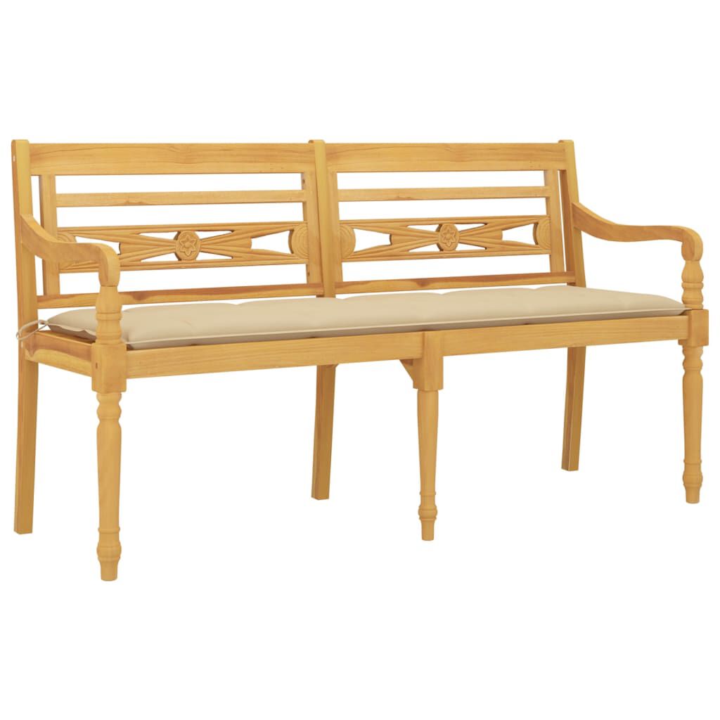 vidaXL Παγκάκι Batavia 150 εκ. από Μασίφ Ξύλο Teak με Μπεζ Μαξιλάρι