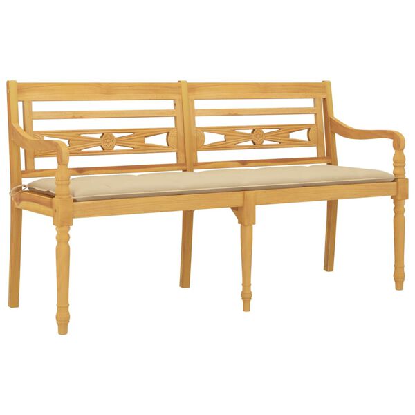 vidaXL Παγκάκι Batavia 150 εκ. από Μασίφ Ξύλο Teak με Μπεζ Μαξιλάρι