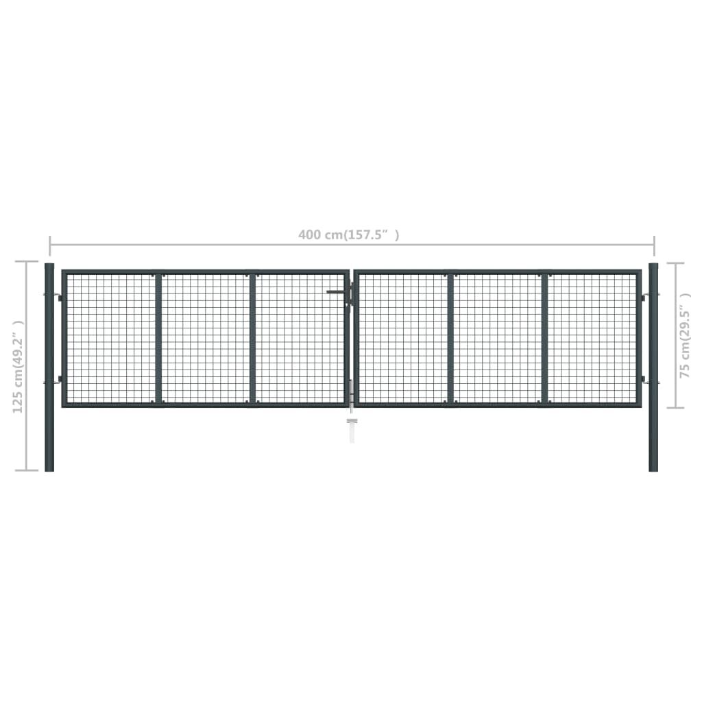 vidaXL Πόρτα Περίφραξης με Πλέγμα Γκρι 400 x 125 εκ. Γαλβαν. Χάλυβας
