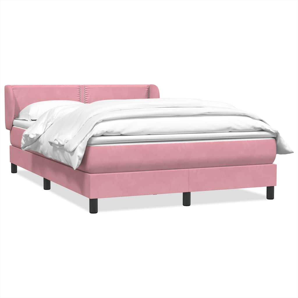 vidaXL Box Spring κρεβάτι με στρώμα ροζ 140x220 cm Βελούδινο
