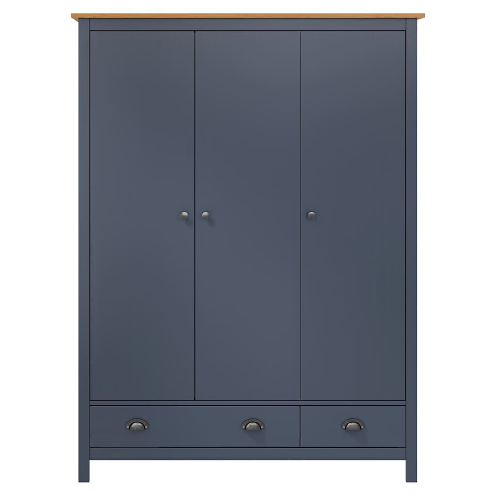 vidaXL Ντουλάπα Hill Τρίφυλλη Γκρι 127x50x170 εκ. Μασίφ Ξύλο Πεύκου