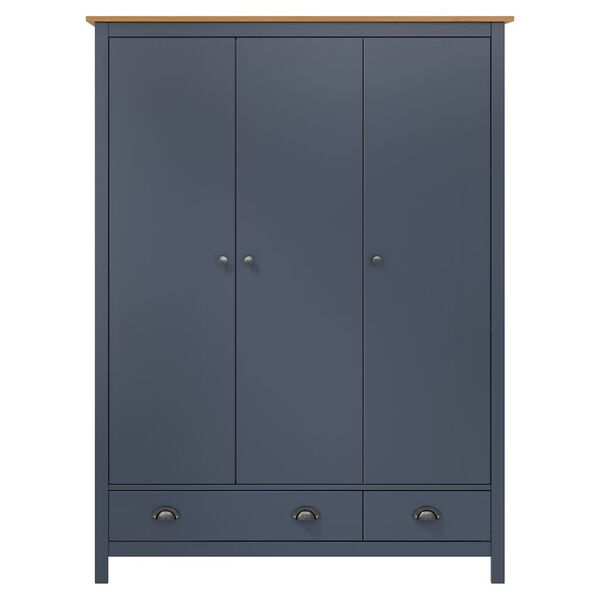 vidaXL Ντουλάπα Hill Τρίφυλλη Γκρι 127x50x170 εκ. Μασίφ Ξύλο Πεύκου