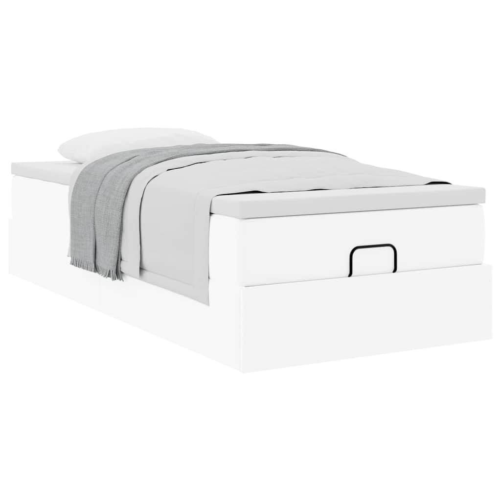 vidaXL Οθωμανικό κρεβάτι με στρώμα Λευκό 90x200cm Faux Leather