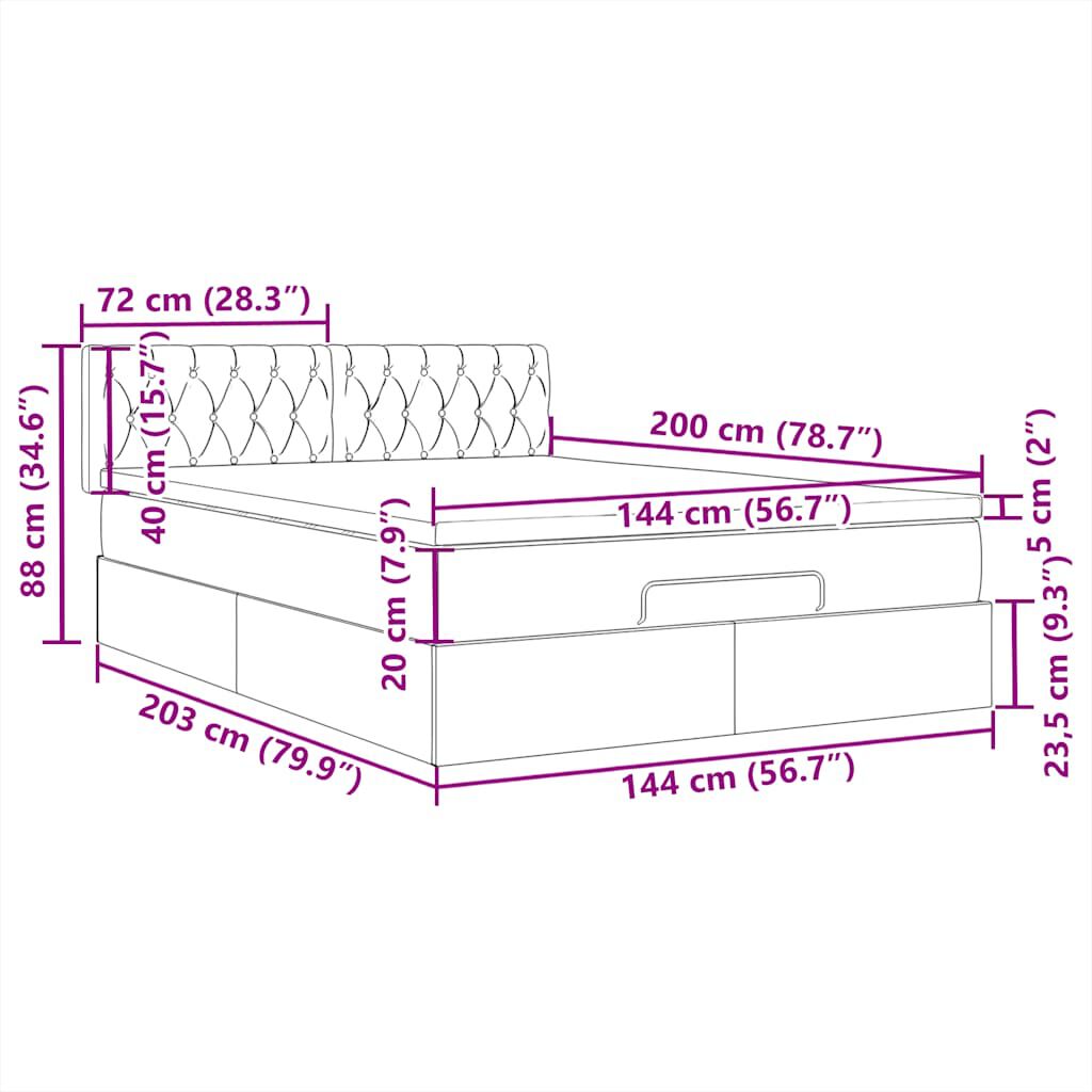 vidaXL Οθωμανικό κρεβάτι με στρώμα & LEDs Ανοιχτό γκρι ύφασμα