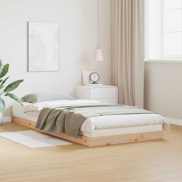 vidaXL Κρεβάτι δαπέδου Φυσικό 100 x 210 cm Μασίφ ξύλο πεύκου