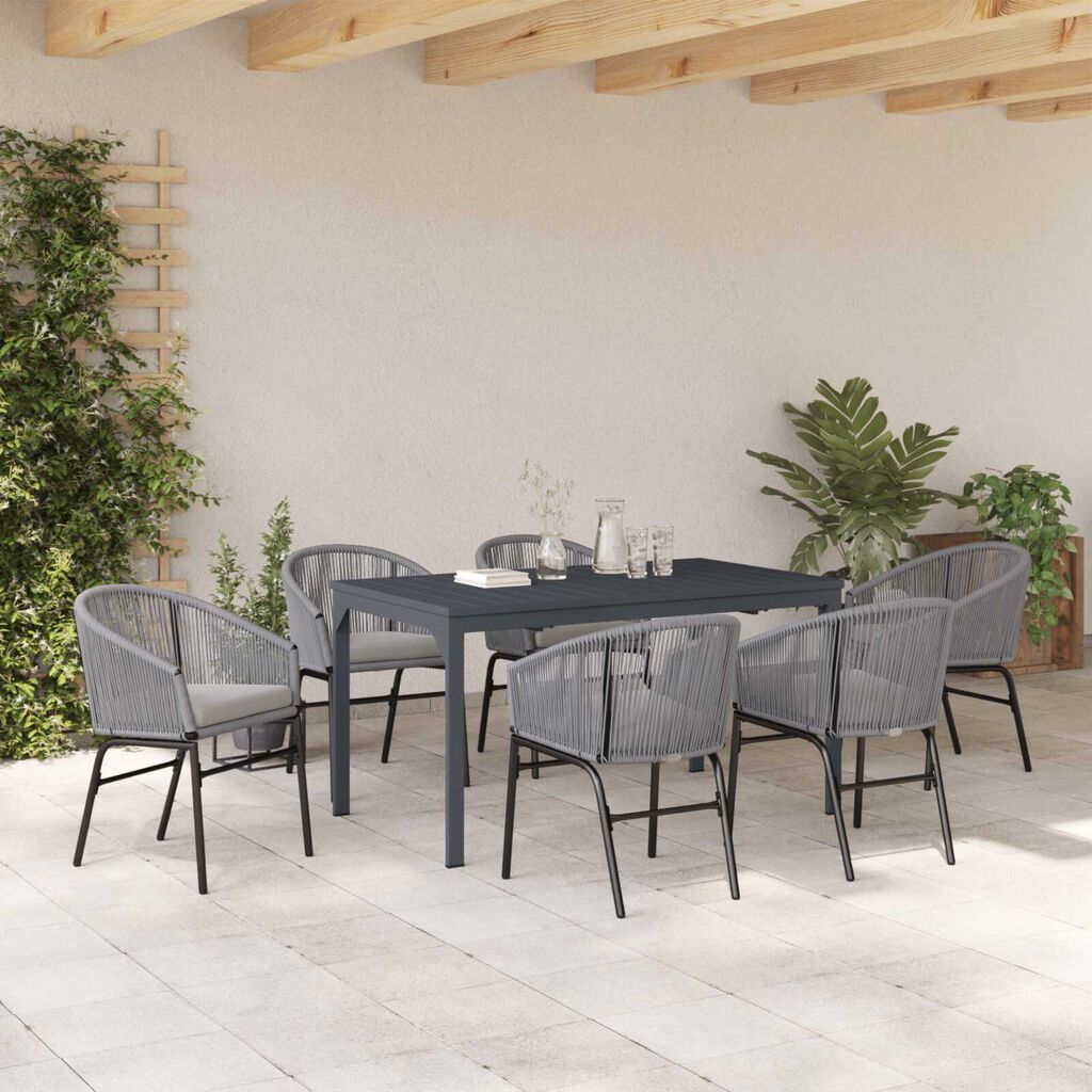 vidaXL Σετ τραπεζαρίας κήπου 7 pcs Γκρι Μεγάλο Μέταλλο & Ρατάν