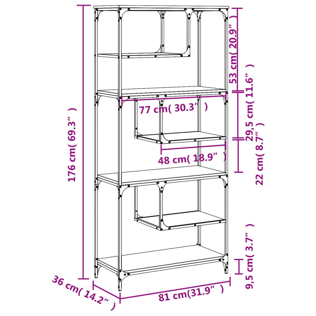 vidaXL Βιβλιοθήκη Γκρι Sonoma 81x36x176 εκ. από Επεξεργ. Ξύλο