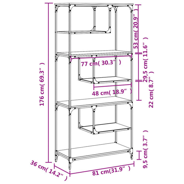 vidaXL Βιβλιοθήκη Γκρι Sonoma 81x36x176 εκ. από Επεξεργ. Ξύλο
