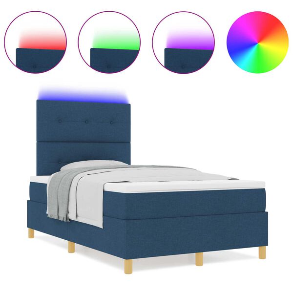 vidaXL Κρεβάτι με Στρατώνα και Στρώμα & LED Μπλε 120x200 εκ. Ύφασμα