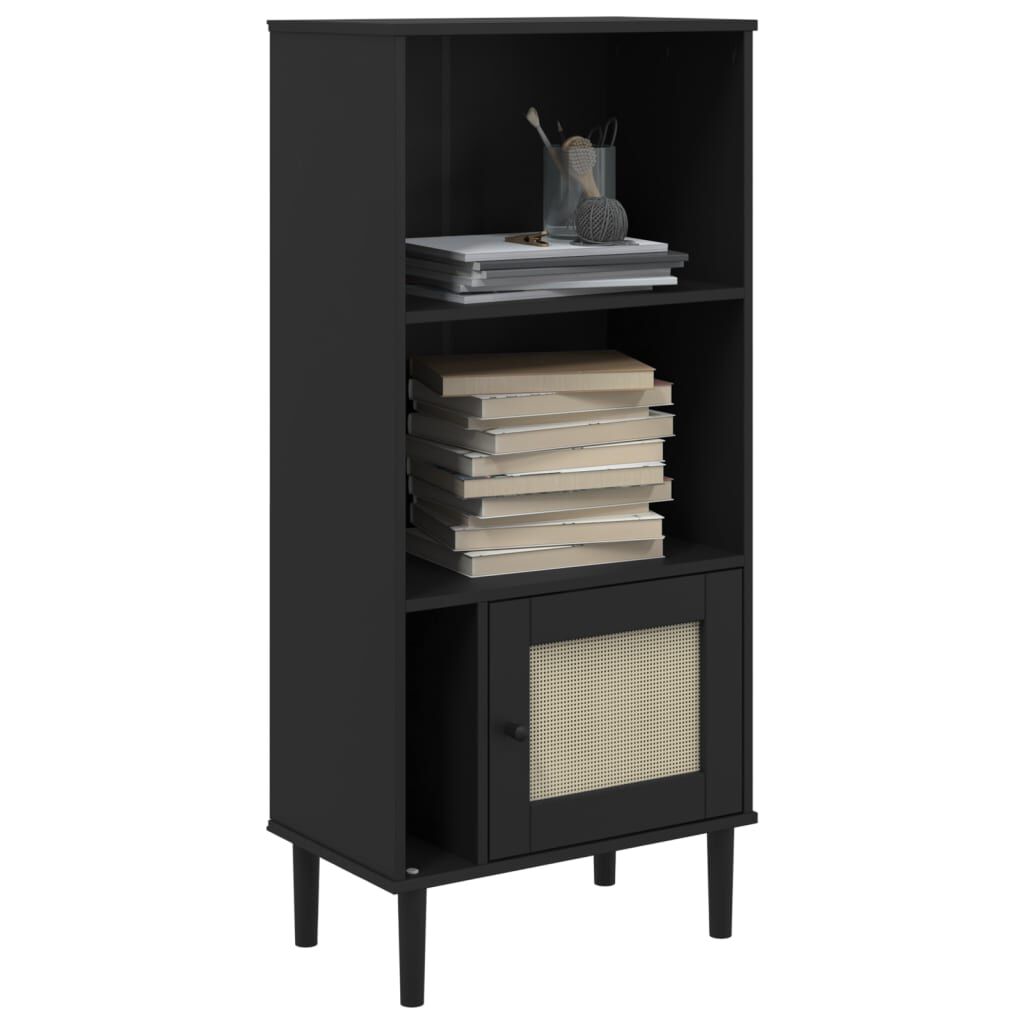 vidaXL Βιβλιοθήκη SENJA Μαύρο / Ρατάν 60x35x130 εκ. Μασίφ Ξύλο Πεύκου