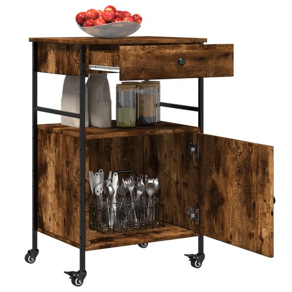 vidaXL Τρόλεϊ Κουζίνας Καπνιστή Δρυς 56x43x89,5 εκ. Επεξεργασμένο Ξύλο