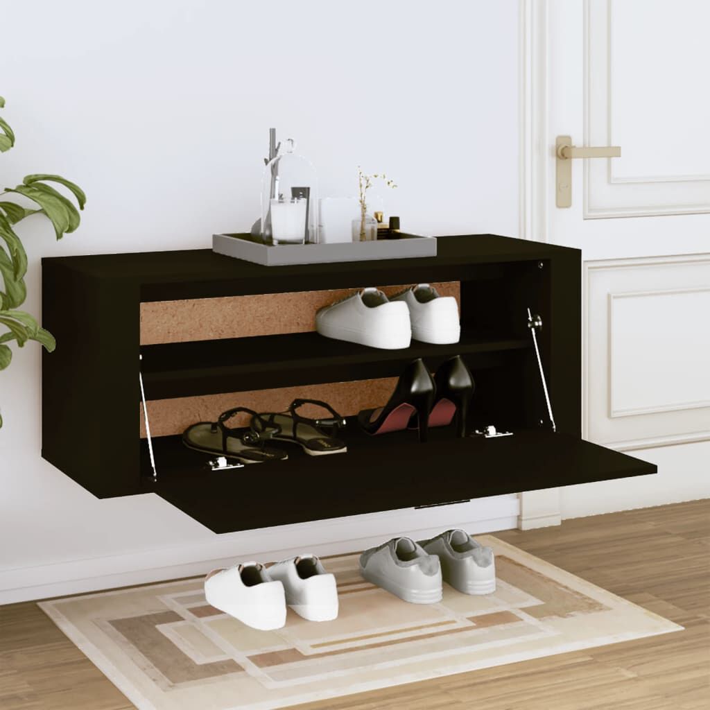 vidaXL Παπουτσοθήκη Επιτοίχια Μαύρη 100x35x38εκ από Επεξεργασμένο Ξύλο