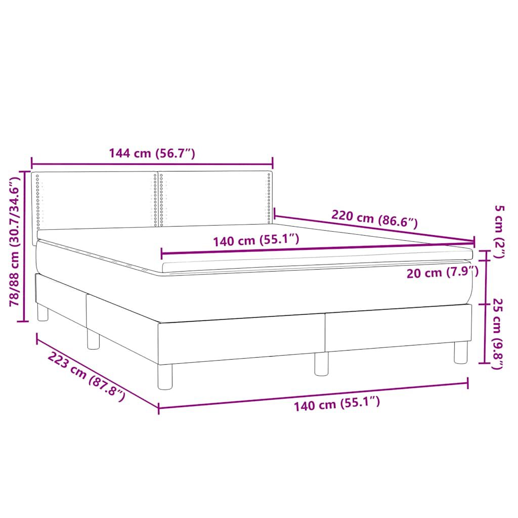 vidaXL Κρεβάτι Boxspring με Στρώμα Ανοιχτό Γκρι 140x220 εκ. Βελούδινο