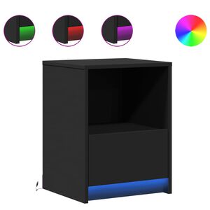 vidaXL Κομοδίνα με Φώτα LED 2 τεμ. Μαύρα από Επεξεργασμένο Ξύλο