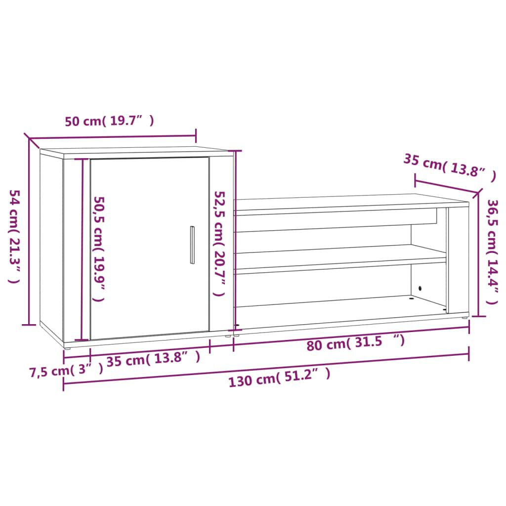 vidaXL Παπουτσοθήκη Καφέ Δρυς 130x35x54 εκ. από Επεξεργασμένο Ξύλο