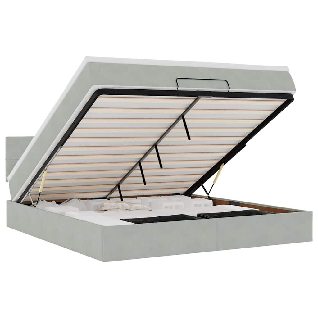 vidaXL Οθωμανικό κρεβάτι με στρώμα & LEDs Ανοιχτό γκρι Βελούδο