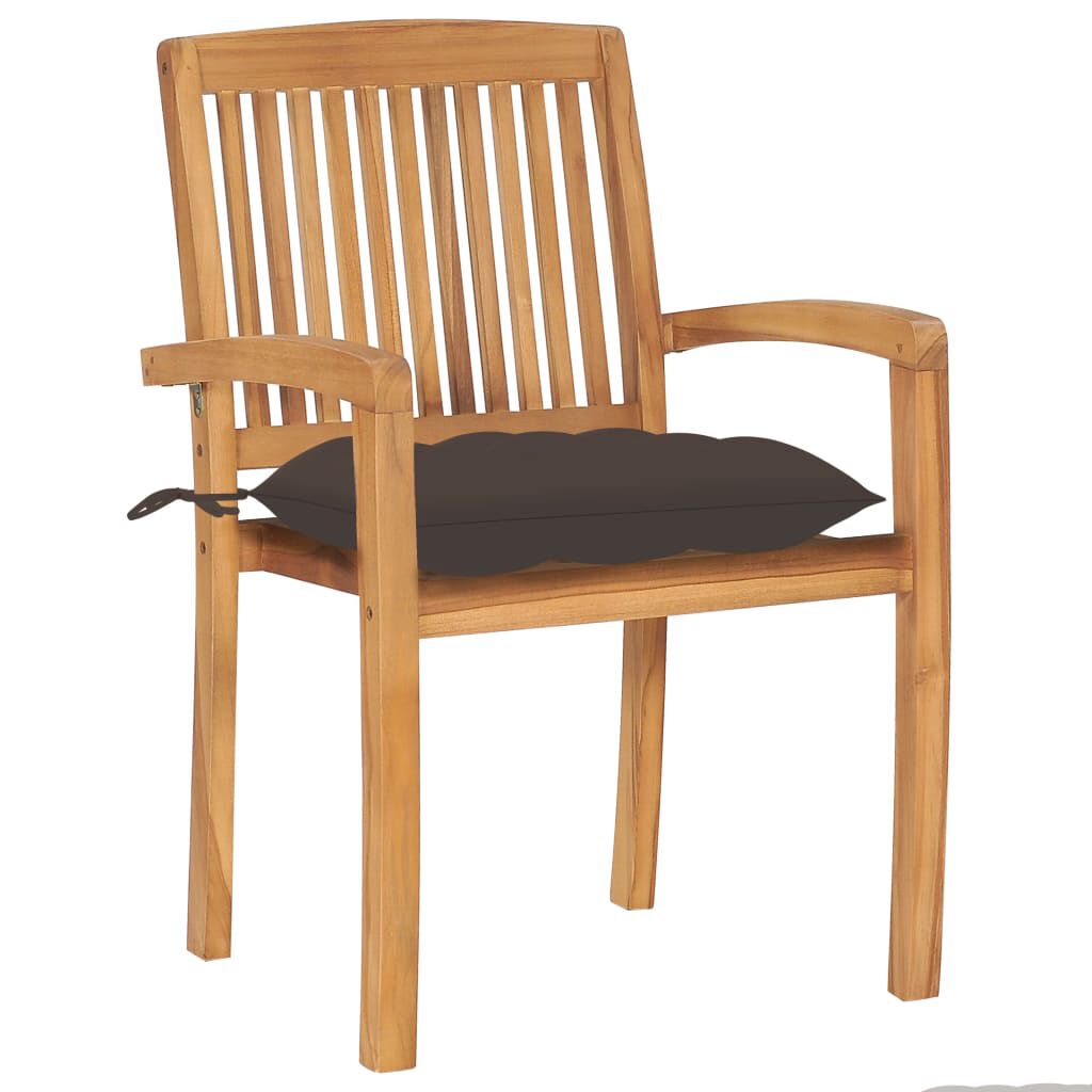 vidaXL Καρέκλες Κήπου 2 τεμ. από Μασίφ Ξύλο Teak με Taupe Μαξιλάρια