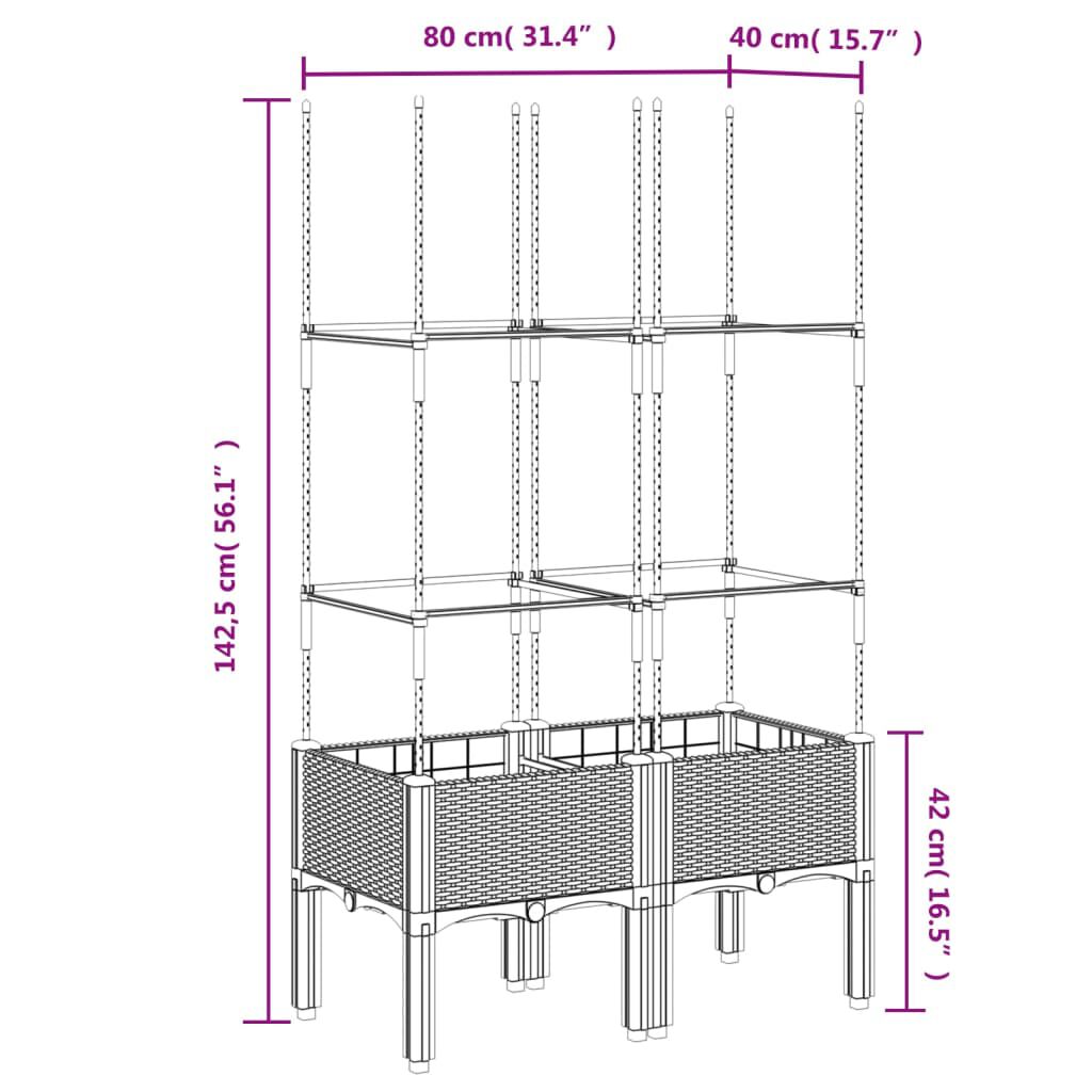 vidaXL Ζαρντινιέρα Κήπου με Καφασωτό Καφέ 80 x 40 x 142,5 εκ. από PP