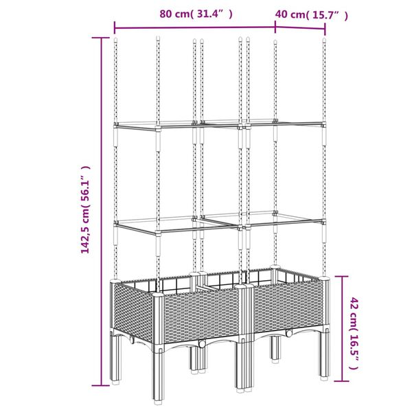 vidaXL Ζαρντινιέρα Κήπου με Καφασωτό Καφέ 80 x 40 x 142,5 εκ. από PP