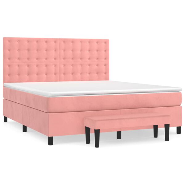 vidaXL Κρεβάτι Boxspring με Στρώμα Ροζ 180x200 εκ. Βελούδινο