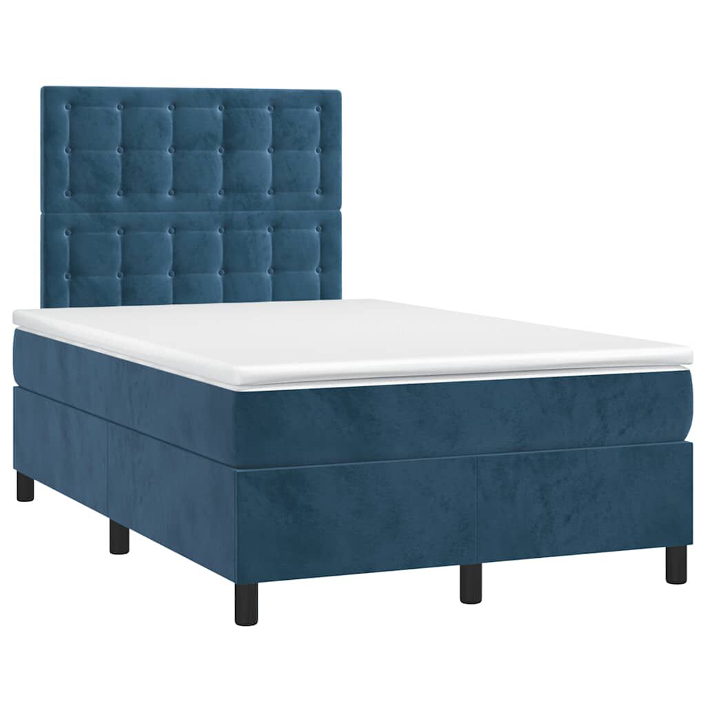vidaXL Κρεβάτι Boxspring με Στρώμα & LED Σκ. Μπλε 120x190εκ. Βελούδινο