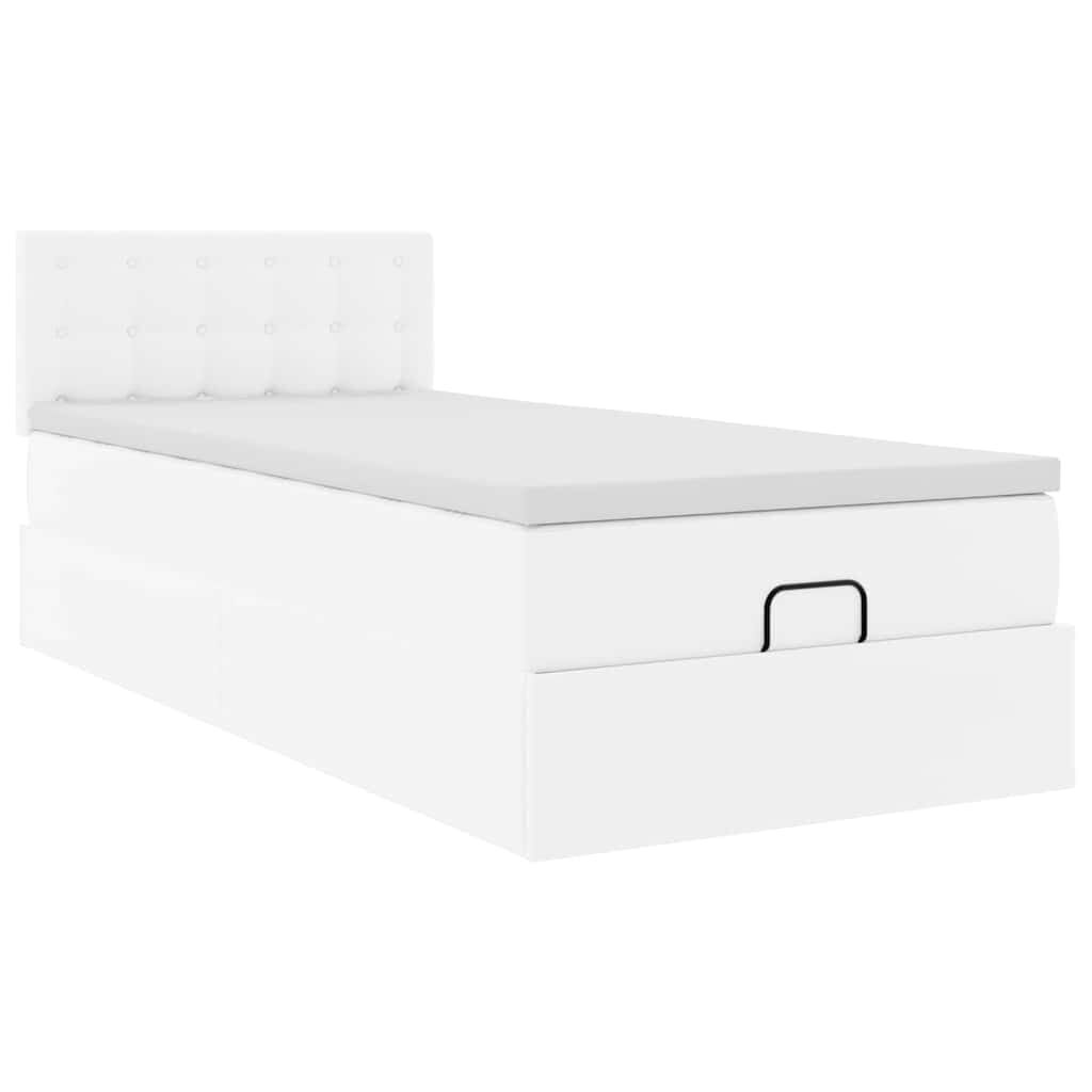 vidaXL Οθωμανικό κρεβάτι με στρώμα Λευκό 90x200cm Faux Leather