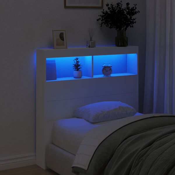 vidaXL Κεφαλάρι με Αποθηκευτικό Χώρο και LED Λευκό 100 x 17 x 102 εκ.