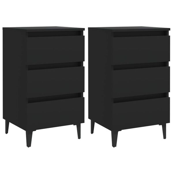 vidaXL Κομοδίνα Μαύρα 2 Τεμ. 40 x 35 x 69 εκ. με Μεταλλικά Πόδια