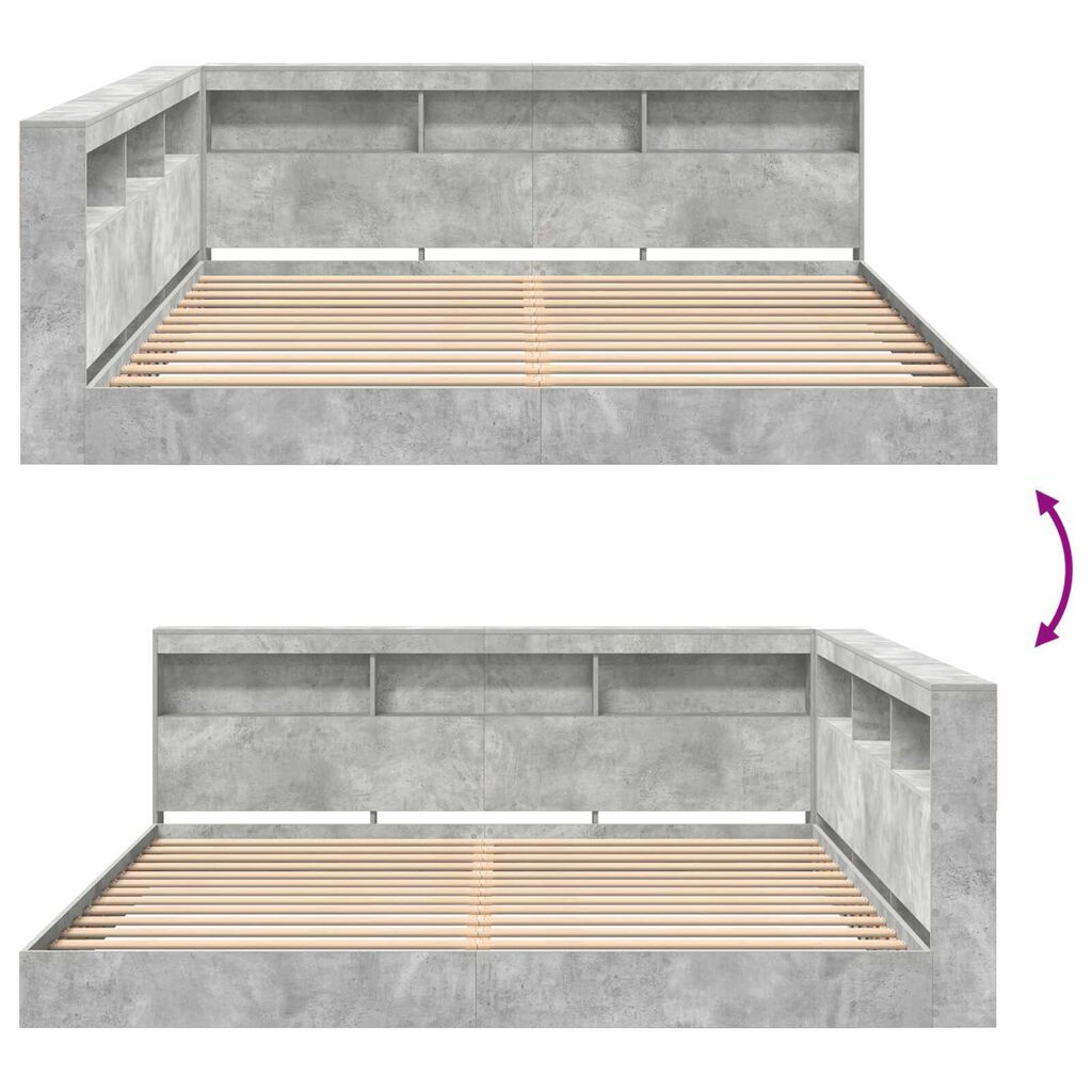 vidaXL Βιβλιοθήκη Κρεβατιού 2 pcs Γκρι σκυροδέματος 180 x 200 cm