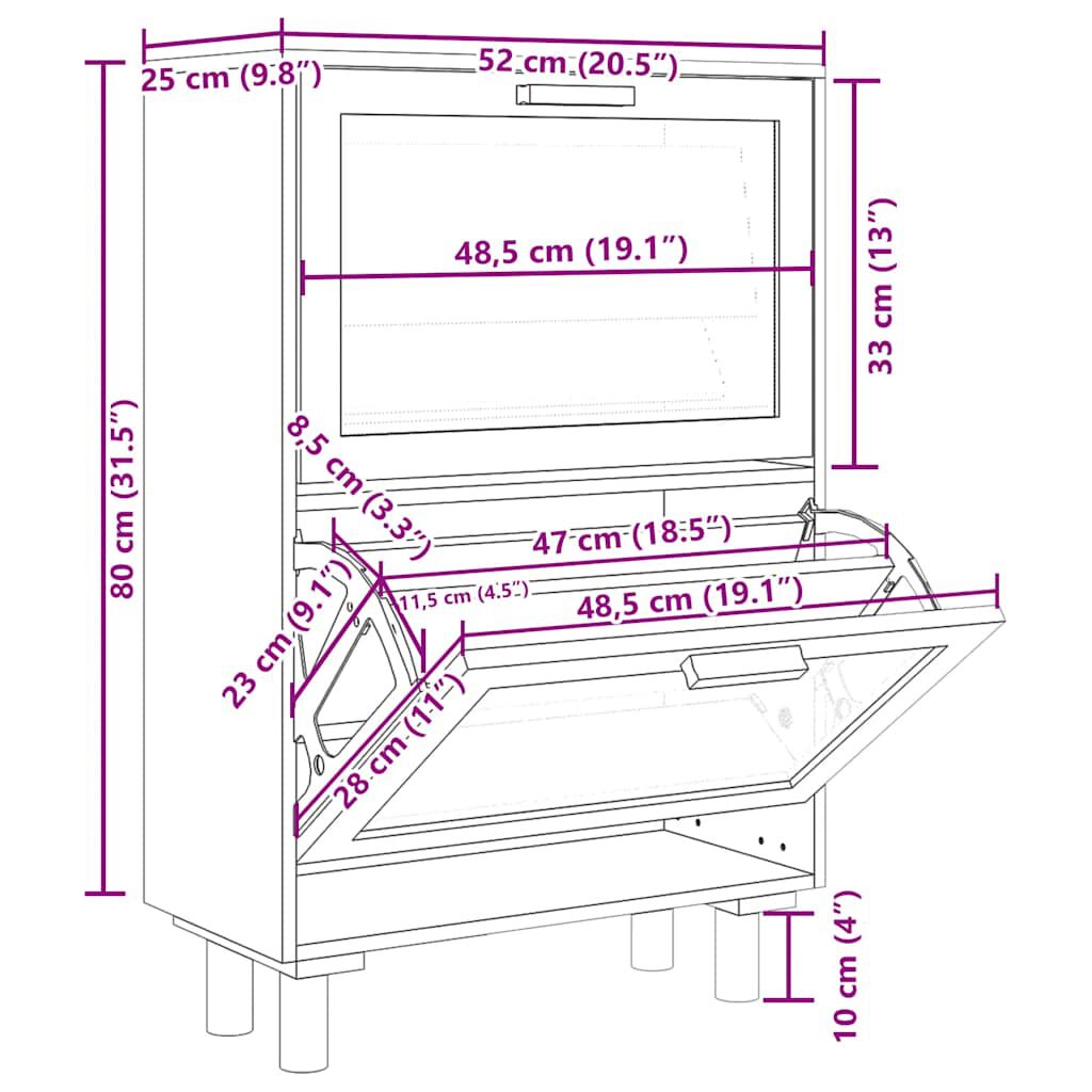 vidaXL Παπουτσοθήκη Λευκή 52x25x80 εκ Επεξεργασμένο Ξύλο&Φυσικό Ρατάν