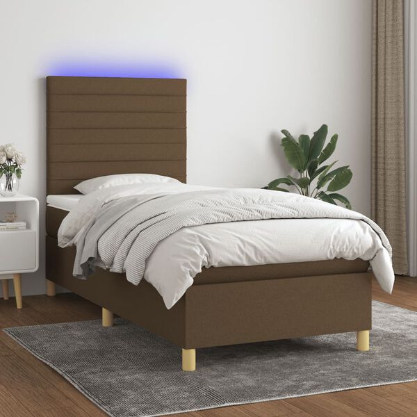 vidaXL &Kappa;&rho;&epsilon;&beta;ά&tau;&iota; Boxspring &mu;&epsilon; &Sigma;&tau;&rho;ώ&mu;&alpha; & LED &Sigma;&kappa;.&Kappa;&alpha;&phi;έ 90x200 &epsilon;&kappa;. &Upsilon;&phi;&alpha;&sigma;&mu;ά&tau;&iota;&nu;&omicron;