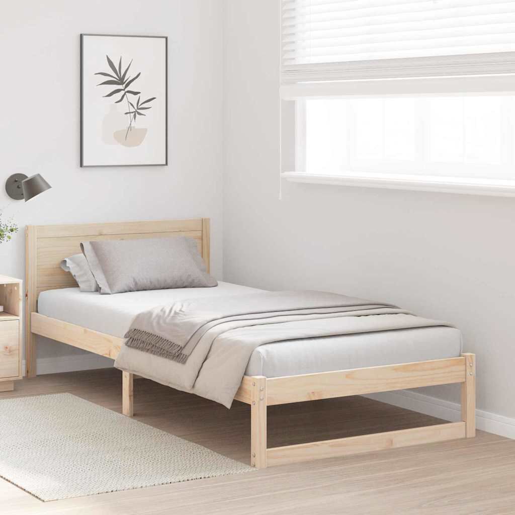 vidaXL Σκελετός Κρεβατιού Καφέ 90 x 190 cm Μασίφ ξύλο πεύκου
