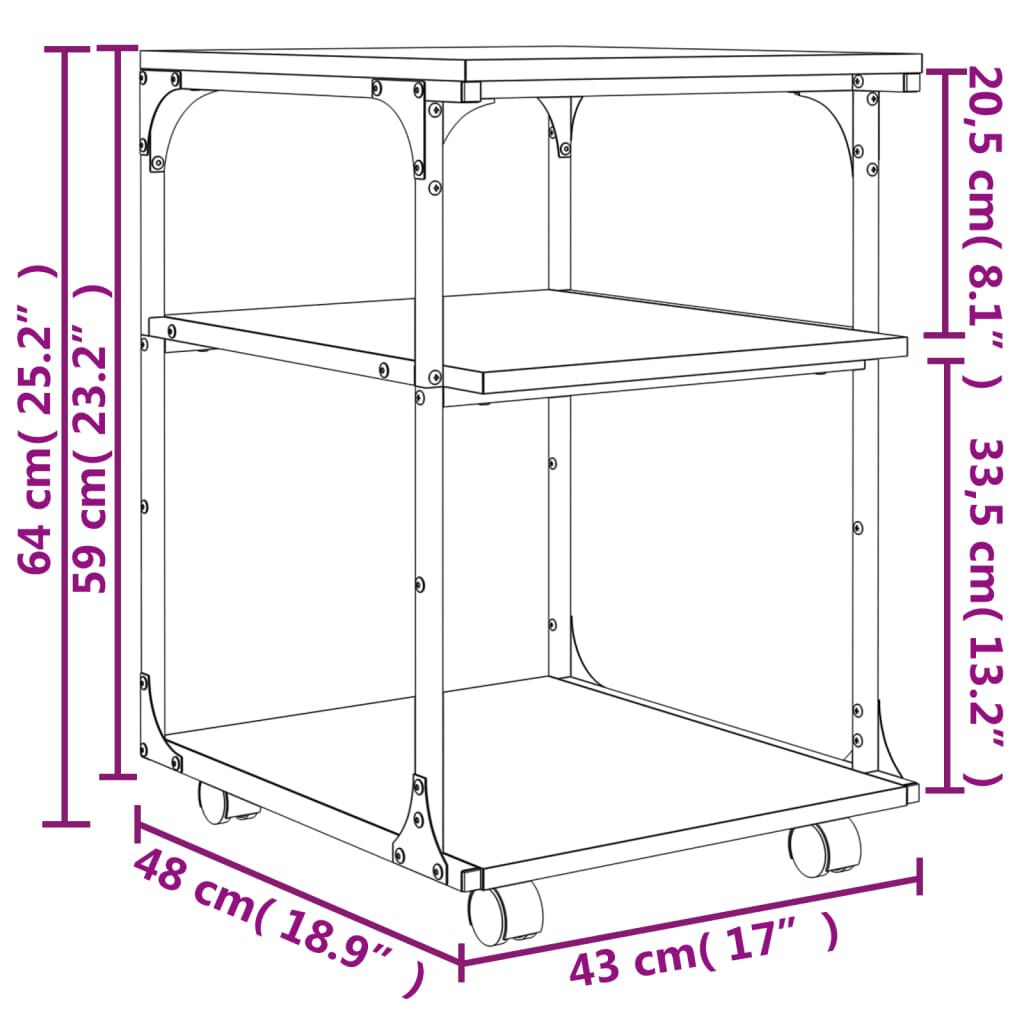 vidaXL Βάση Εκτυπωτή 3 Επιπέδων Γκρι Sonoma 43x48x64 εκ Επεξ. Ξύλο