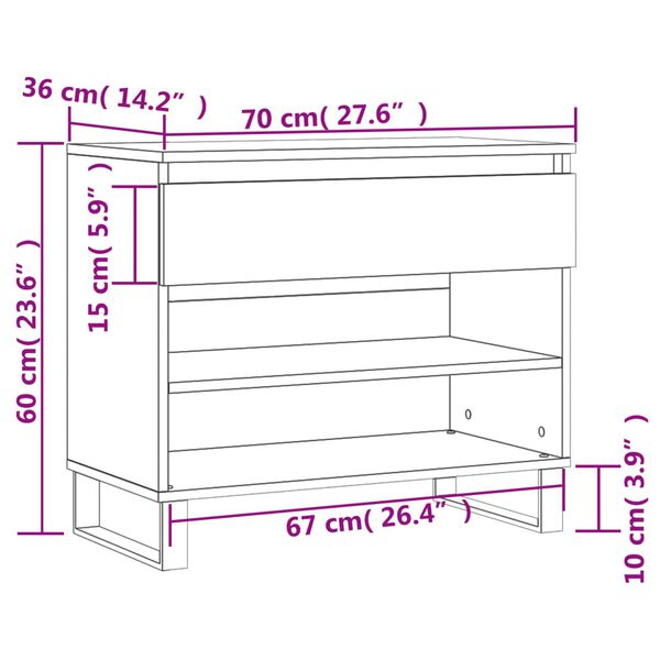 vidaXL Παπουτσοθήκη Γυαλιστερή Λευκή 70x36x60 εκ. Επεξεργασμένο Ξύλο
