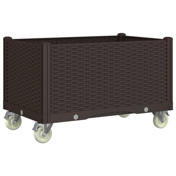 vidaXL Ζαρντινιέρα Κήπου με Ροδάκια Καφέ 80x50x54 εκ. Πολυπροπυλένιο