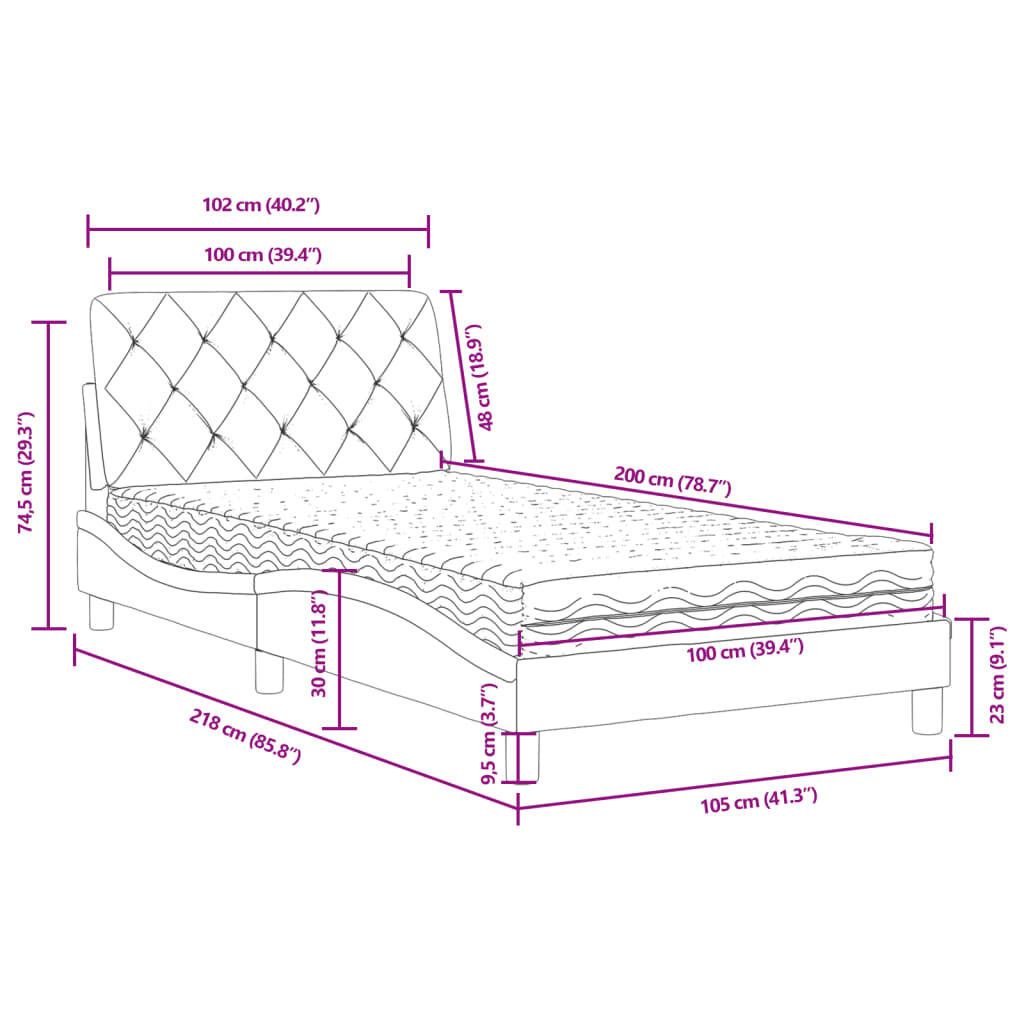 vidaXL Κρεβάτι με Στρώμα Μπλε 100x200 εκ. Βελούδινος
