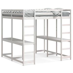 vidaXL Κρεβάτι Υπερυψωμένο Γραφείο/Σκάλα 140x200 εκ. Μασίφ Ξύλο Πεύκου