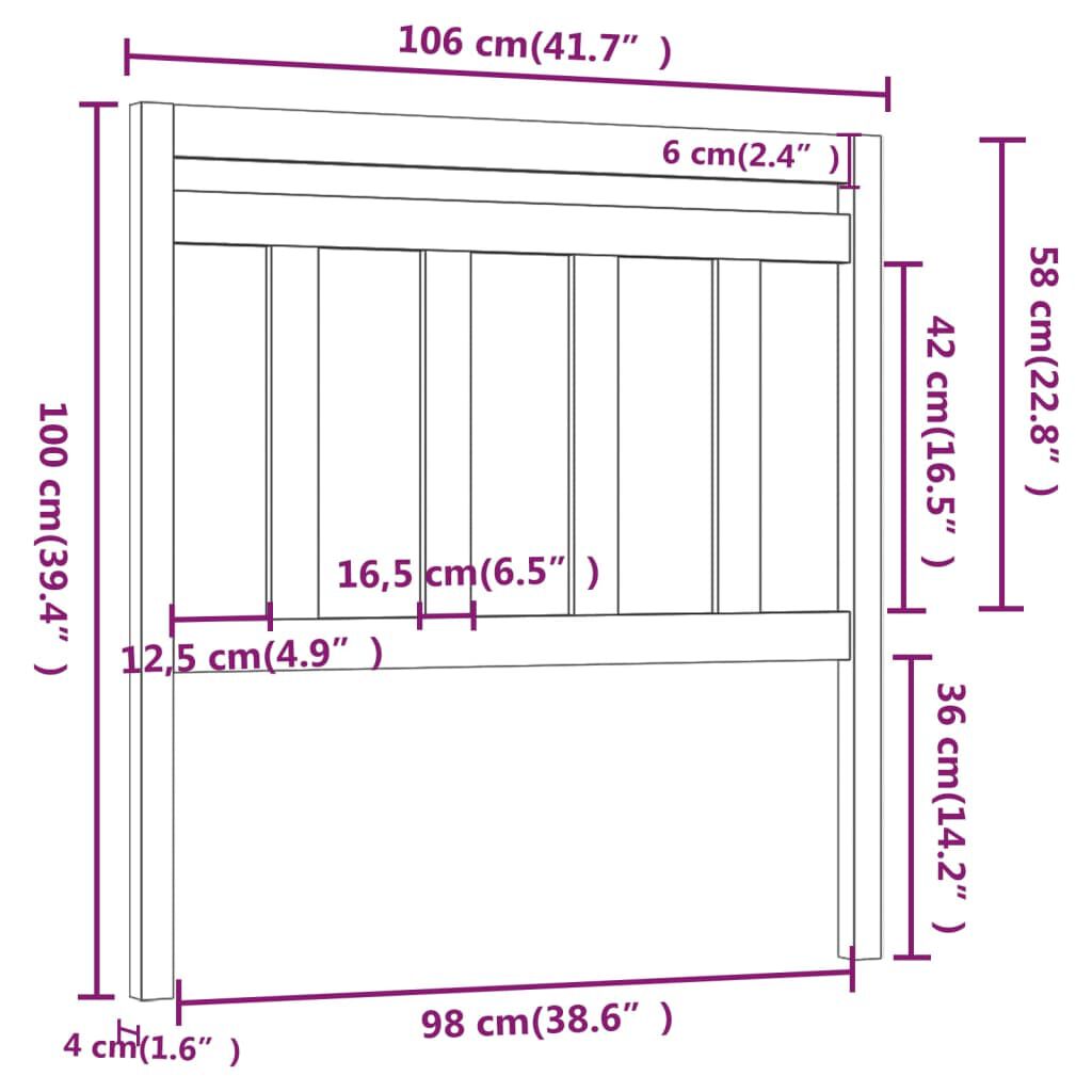 vidaXL Κεφαλάρι Κρεβατιού Μαύρο 106 x 4 x 100 εκ. Μασίφ Ξύλο Πεύκου