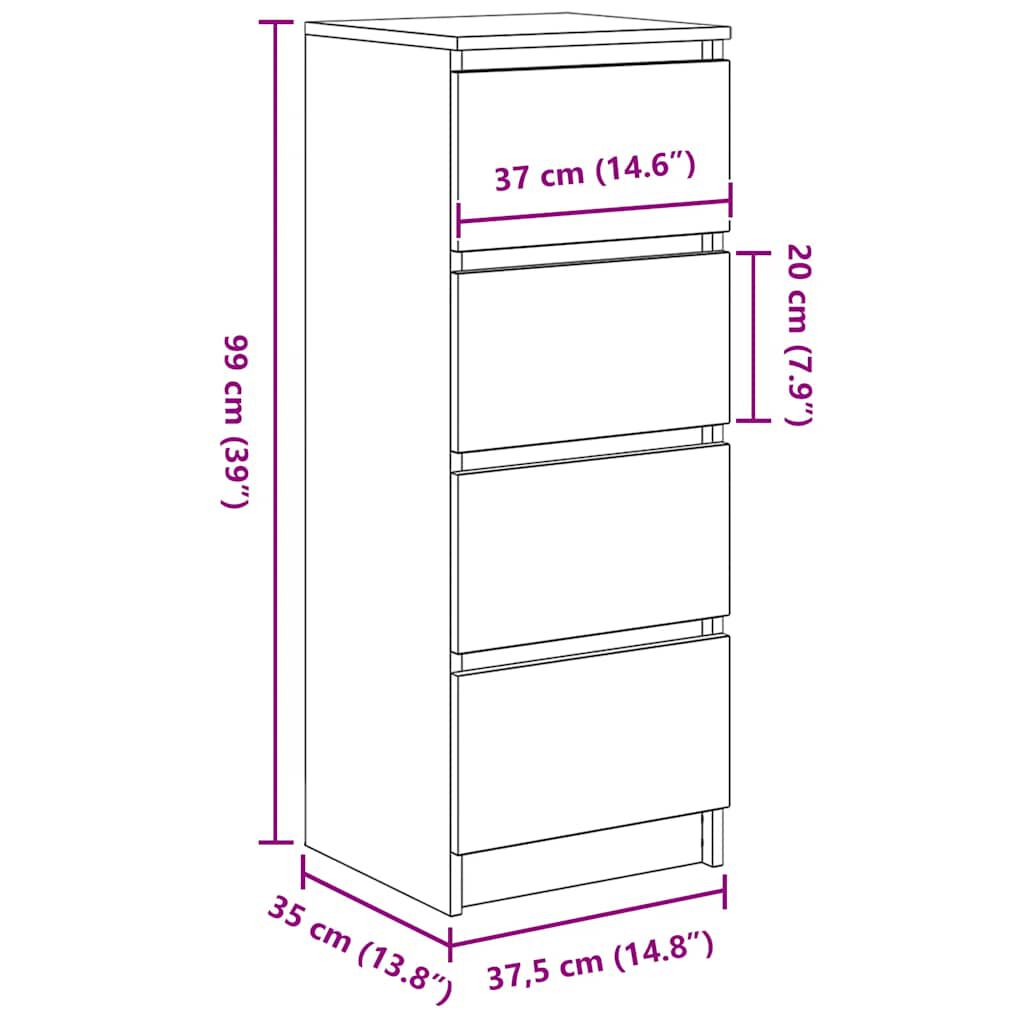 vidaXL Συρταριέρα Μαύρη βελανιδιά 37,5x35x99 εκ. Κατασκευασμένο ξύλο