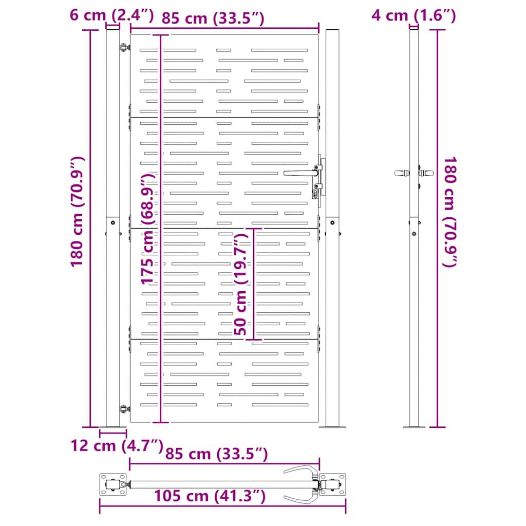 vidaXL Πύλη Κήπου με Τετράγωνο Σχέδιο 105 x 180 εκ. από Ατσάλι Corten