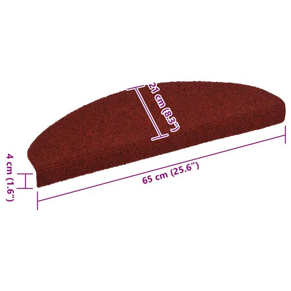 vidaXL Πατάκια Σκάλας Αυτοκόλ. 5 τεμ. Κόκκινο 65x21x4 εκ. Βελονιασμένα